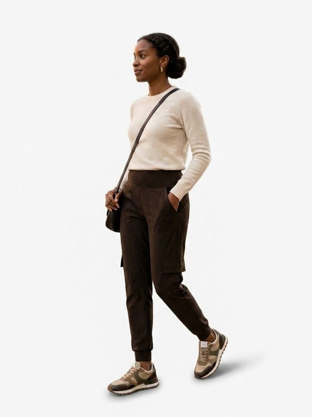 SYMPLI Brown Jersey Knit Cargo Jogger Pants Size 12 Made Canada Stretch Pocket